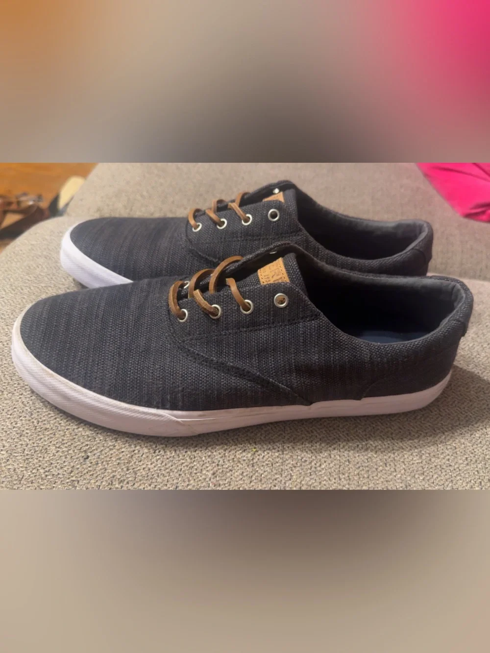 Sperry Charcoal Canvas Boat Shoes with Tan Laces